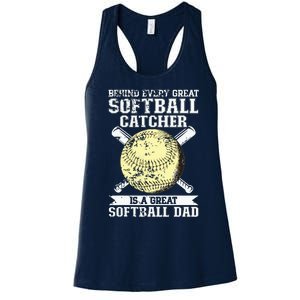 Softball Catcher Dad Pitcher Fastpitch Coach Fathers Day Women's Racerback Tank