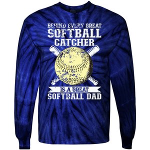 Softball Catcher Dad Pitcher Fastpitch Coach Fathers Day Tie-Dye Long Sleeve Shirt