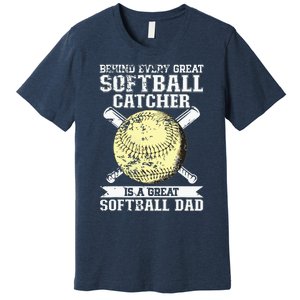 Softball Catcher Dad Pitcher Fastpitch Coach Fathers Day Premium T-Shirt