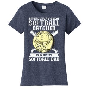 Softball Catcher Dad Pitcher Fastpitch Coach Fathers Day Women's T-Shirt