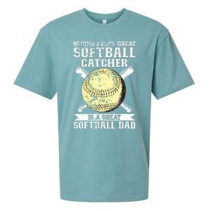 Softball Catcher Dad Pitcher Fastpitch Coach Fathers Day Sueded Cloud Jersey T-Shirt