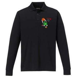 Shamrock Clover Dunking Basketball St Patrick's Day Great Gift Performance Long Sleeve Polo