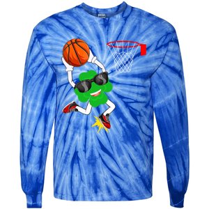 Shamrock Clover Dunking Basketball St Patrick's Day Great Gift Tie-Dye Long Sleeve Shirt