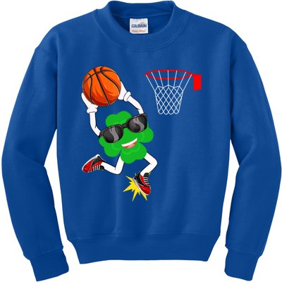 Shamrock Clover Dunking Basketball St Patrick's Day Great Gift Kids Sweatshirt