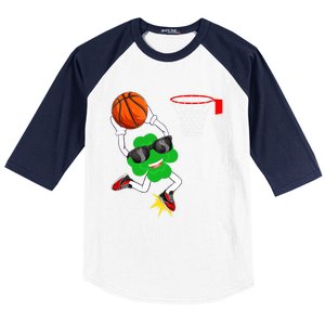 Shamrock Clover Dunking Basketball St Patrick's Day Great Gift Baseball Sleeve Shirt