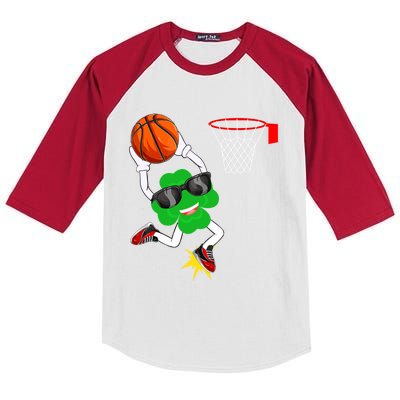 Shamrock Clover Dunking Basketball St Patrick's Day Great Gift Kids Colorblock Raglan Jersey