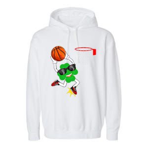 Shamrock Clover Dunking Basketball St Patrick's Day Great Gift Garment-Dyed Fleece Hoodie