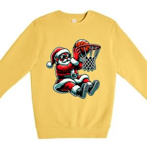 Santa Claus Dunking A Basketball Funny Christmas Basketball Meaningful Gift Premium Crewneck Sweatshirt