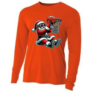 Santa Claus Dunking A Basketball Funny Christmas Basketball Meaningful Gift Cooling Performance Long Sleeve Crew