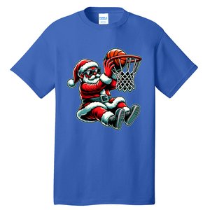 Santa Claus Dunking A Basketball Funny Christmas Basketball Meaningful Gift Tall T-Shirt