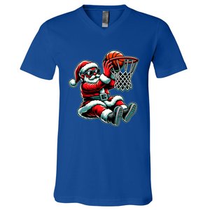 Santa Claus Dunking A Basketball Funny Christmas Basketball Meaningful Gift V-Neck T-Shirt