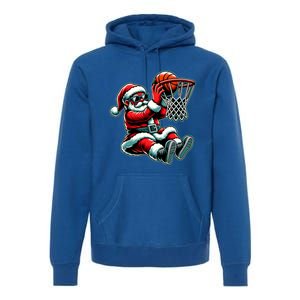 Santa Claus Dunking A Basketball Funny Christmas Basketball Meaningful Gift Premium Hoodie