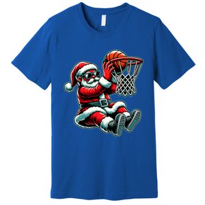 Santa Claus Dunking A Basketball Funny Christmas Basketball Meaningful Gift Premium T-Shirt