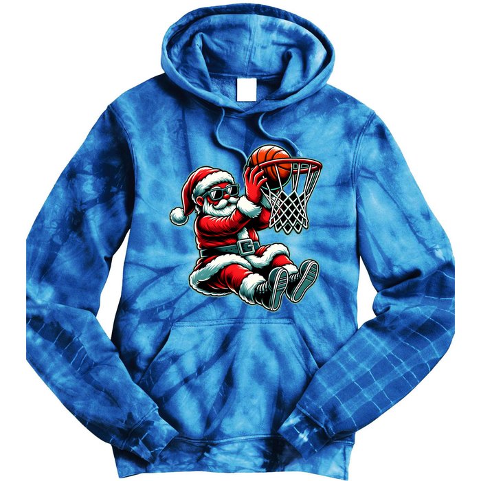 Santa Claus Dunking A Basketball Funny Christmas Basketball Meaningful Gift Tie Dye Hoodie