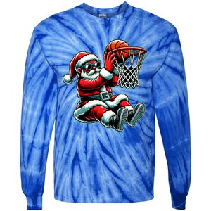 Santa Claus Dunking A Basketball Funny Christmas Basketball Meaningful Gift Tie-Dye Long Sleeve Shirt