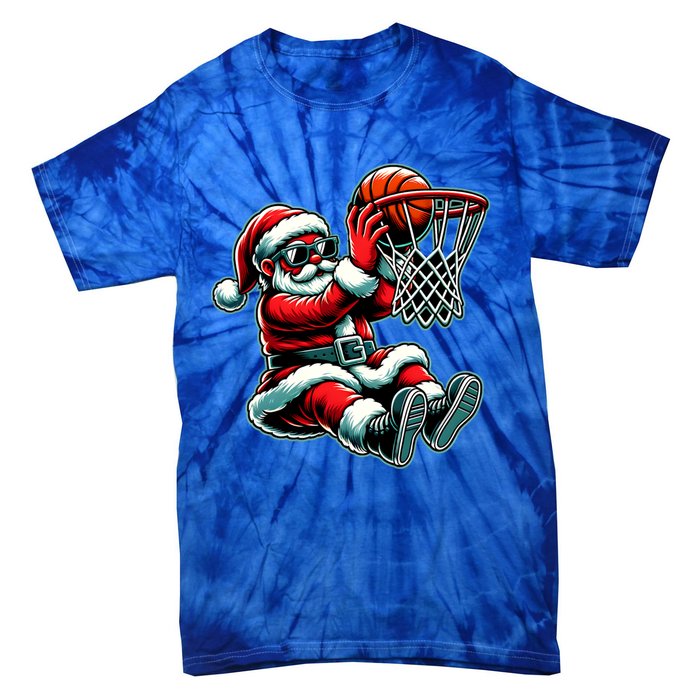 Santa Claus Dunking A Basketball Funny Christmas Basketball Meaningful Gift Tie-Dye T-Shirt