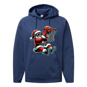 Santa Claus Dunking A Basketball Funny Christmas Basketball Meaningful Gift Performance Fleece Hoodie