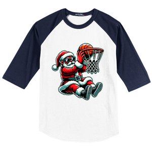 Santa Claus Dunking A Basketball Funny Christmas Basketball Meaningful Gift Baseball Sleeve Shirt