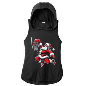 Santa Claus Dunking A Basketball Funny Christmas Basketball Cute Gift Ladies PosiCharge Tri-Blend Wicking Draft Hoodie Tank