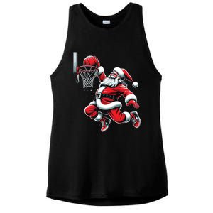 Santa Claus Dunking A Basketball Funny Christmas Basketball Cute Gift Ladies PosiCharge Tri-Blend Wicking Tank