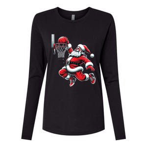 Santa Claus Dunking A Basketball Funny Christmas Basketball Cute Gift Womens Cotton Relaxed Long Sleeve T-Shirt