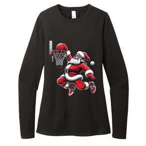 Santa Claus Dunking A Basketball Funny Christmas Basketball Cute Gift Womens CVC Long Sleeve Shirt