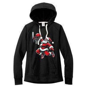 Santa Claus Dunking A Basketball Funny Christmas Basketball Cute Gift Women's Fleece Hoodie