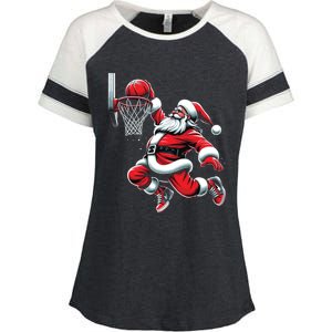 Santa Claus Dunking A Basketball Funny Christmas Basketball Cute Gift Enza Ladies Jersey Colorblock Tee