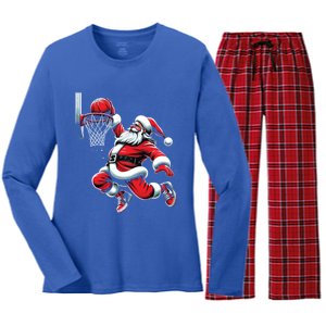 Santa Claus Dunking A Basketball Funny Christmas Basketball Cute Gift Women's Long Sleeve Flannel Pajama Set 