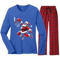 Santa Claus Dunking A Basketball Funny Christmas Basketball Cute Gift Women's Long Sleeve Flannel Pajama Set 