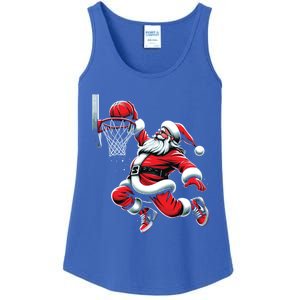 Santa Claus Dunking A Basketball Funny Christmas Basketball Cute Gift Ladies Essential Tank