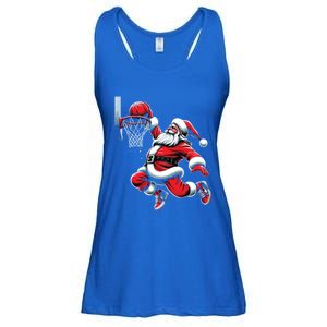 Santa Claus Dunking A Basketball Funny Christmas Basketball Cute Gift Ladies Essential Flowy Tank