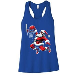 Santa Claus Dunking A Basketball Funny Christmas Basketball Cute Gift Women's Racerback Tank