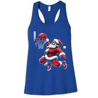 Santa Claus Dunking A Basketball Funny Christmas Basketball Cute Gift Women's Racerback Tank