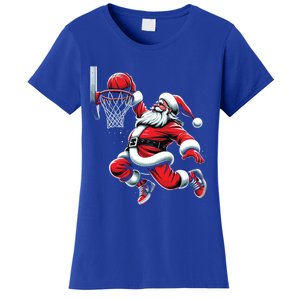 Santa Claus Dunking A Basketball Funny Christmas Basketball Cute Gift Women's T-Shirt