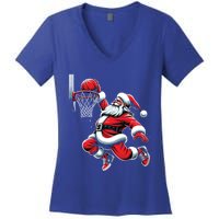 Santa Claus Dunking A Basketball Funny Christmas Basketball Cute Gift Women's V-Neck T-Shirt