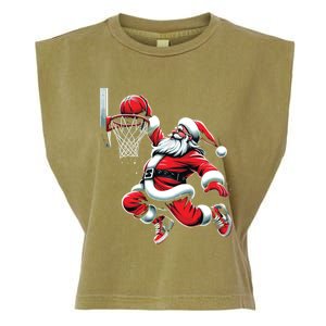 Santa Claus Dunking A Basketball Funny Christmas Basketball Cute Gift Garment-Dyed Women's Muscle Tee