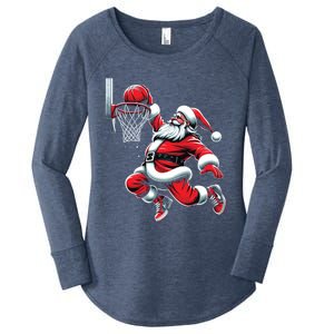 Santa Claus Dunking A Basketball Funny Christmas Basketball Cute Gift Women's Perfect Tri Tunic Long Sleeve Shirt