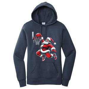 Santa Claus Dunking A Basketball Funny Christmas Basketball Cute Gift Women's Pullover Hoodie