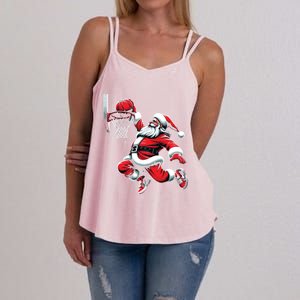 Santa Claus Dunking A Basketball Funny Christmas Basketball Cute Gift Women's Strappy Tank