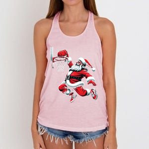 Santa Claus Dunking A Basketball Funny Christmas Basketball Cute Gift Women's Knotted Racerback Tank