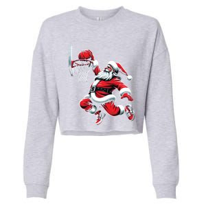 Santa Claus Dunking A Basketball Funny Christmas Basketball Cute Gift Cropped Pullover Crew