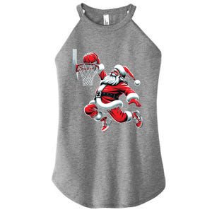 Santa Claus Dunking A Basketball Funny Christmas Basketball Cute Gift Women's Perfect Tri Rocker Tank