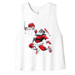 Santa Claus Dunking A Basketball Funny Christmas Basketball Cute Gift Women's Racerback Cropped Tank