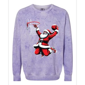 Santa Claus Dunking A Basketball Funny Christmas Basketball Gift Colorblast Crewneck Sweatshirt