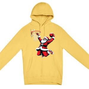 Santa Claus Dunking A Basketball Funny Christmas Basketball Gift Premium Pullover Hoodie