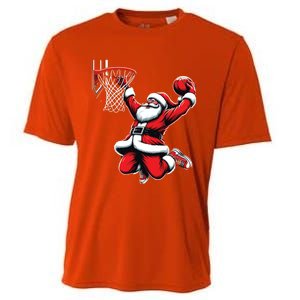 Santa Claus Dunking A Basketball Funny Christmas Basketball Gift Cooling Performance Crew T-Shirt