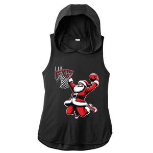 Santa Claus Dunking A Basketball Funny Christmas Basketball Gift Ladies PosiCharge Tri-Blend Wicking Draft Hoodie Tank