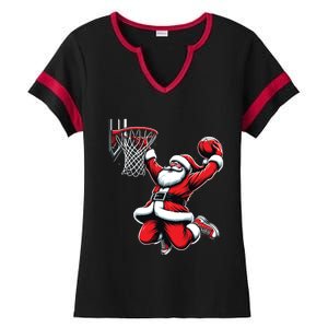 Santa Claus Dunking A Basketball Funny Christmas Basketball Gift Ladies Halftime Notch Neck Tee