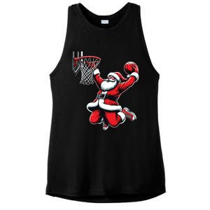 Santa Claus Dunking A Basketball Funny Christmas Basketball Gift Ladies PosiCharge Tri-Blend Wicking Tank